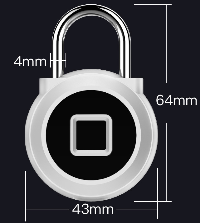 Fingerprint padlock product size and feature details