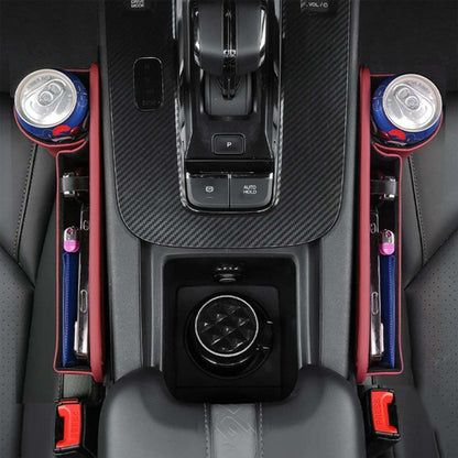 White car seat gap organiser with cup holder