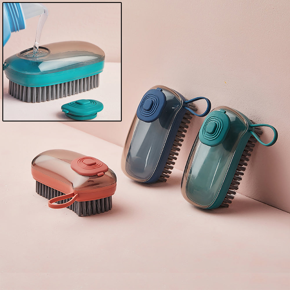 Automatic soap-dispensing cleaning brush for shoes and laundry