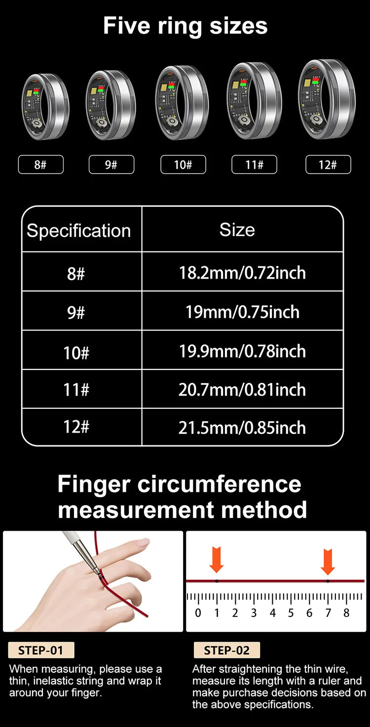 Smart health tracking ring size and wearable design detail