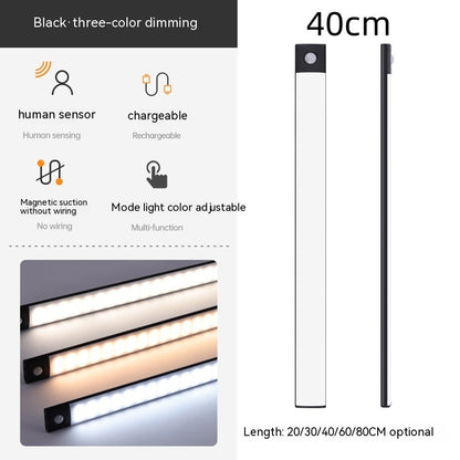 Slim rechargeable LED cabinet light in black and silver options