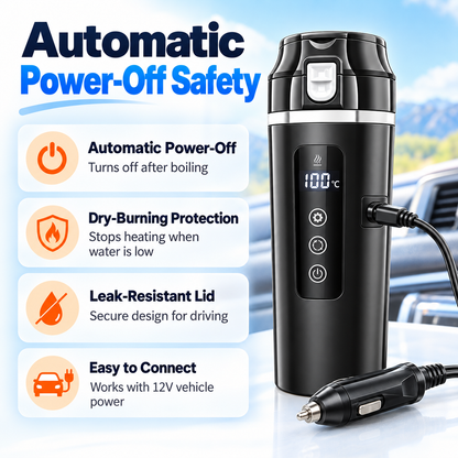 12V/24V car electric kettle with automatic power-off feature