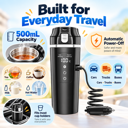 Compact 12V/24V car electric kettle for everyday travel