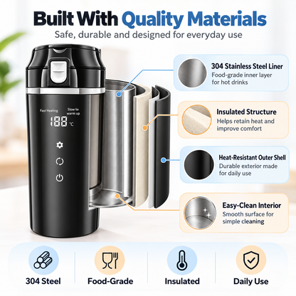 12V/24V car electric kettle with stainless-steel inner liner
