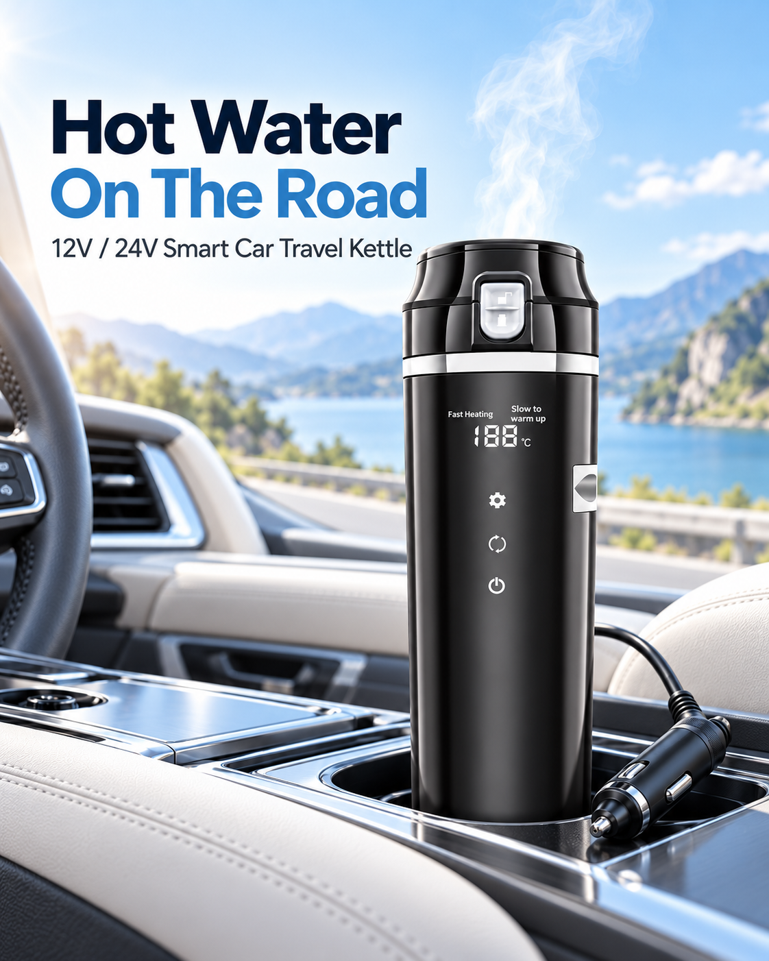 12V/24V Smart Car Travel Kettle – 500ml