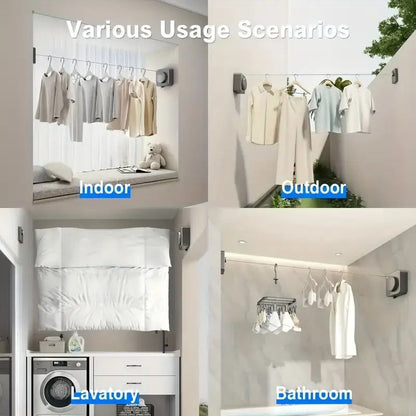 Wall-Mounted Adjustable Clothes Drying Rack – Space-Saving Laundry Organiser