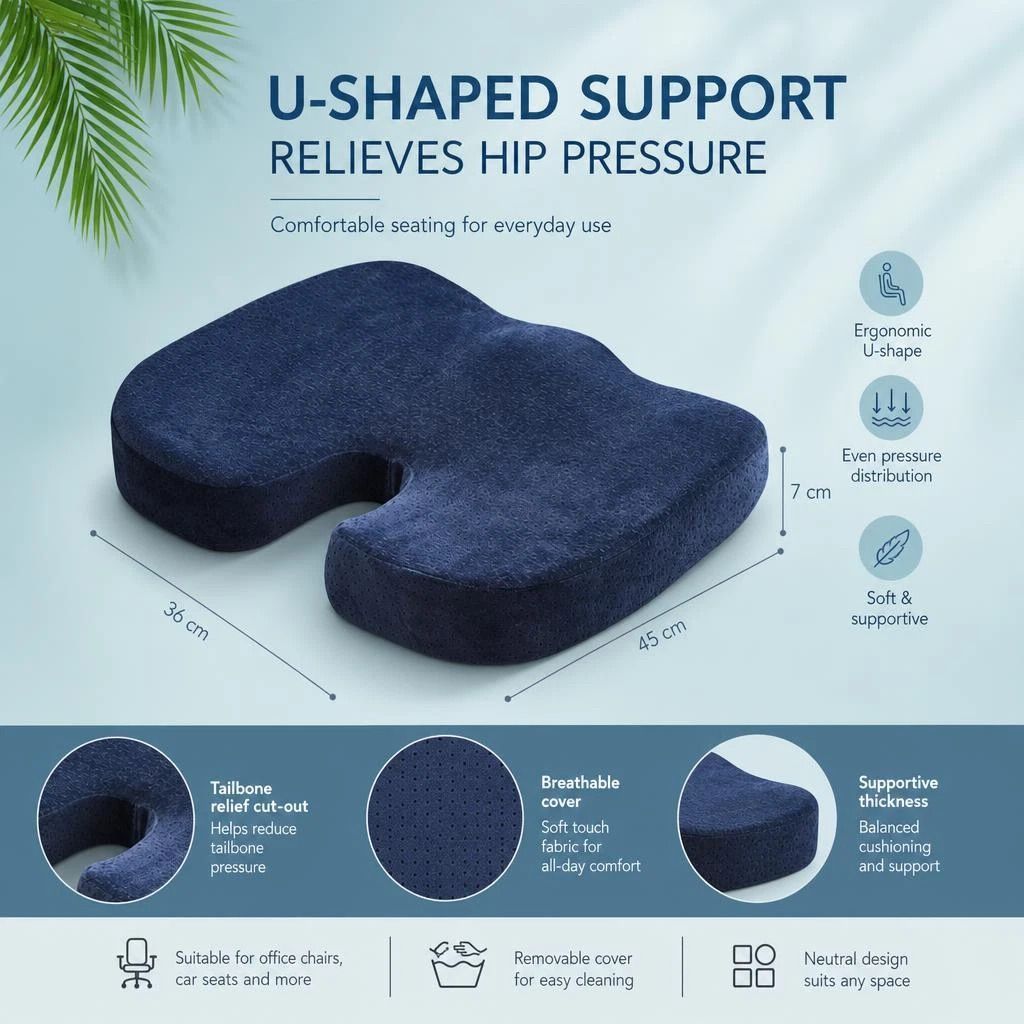 Slow Rebound Waist Cushion 45x36x7, Breathable Mesh Grey, Support Car Lower Back