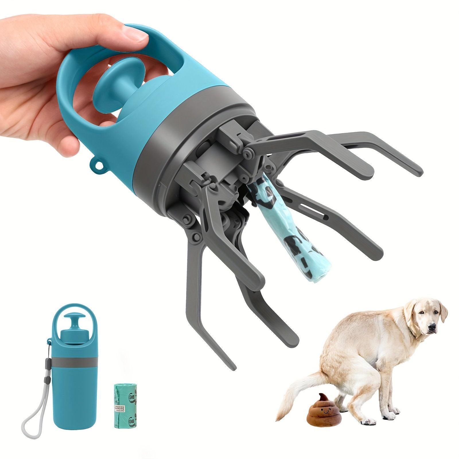 Portable 6-claw pet pooper scooper with bag dispenser