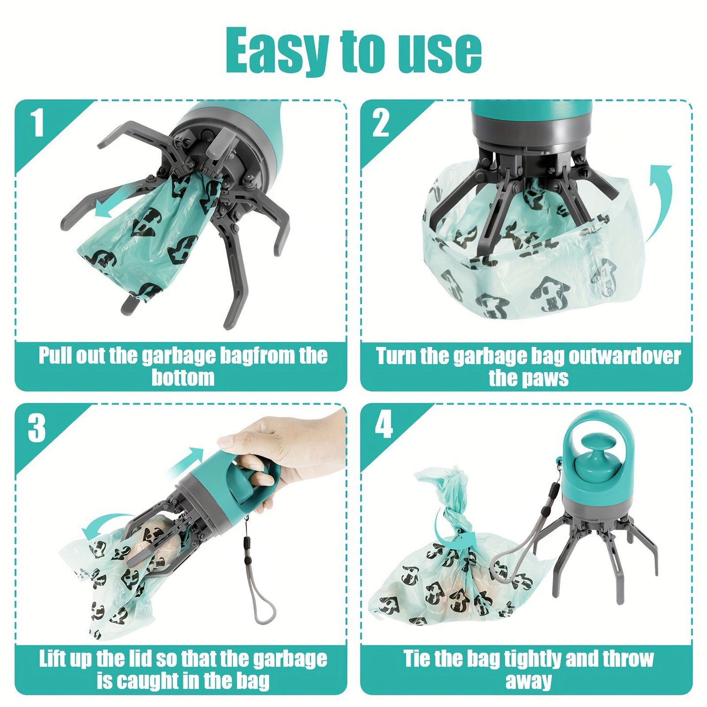 Compact dog waste pickup tool with mechanical claws