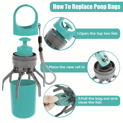 Pet waste pickup tool with built-in bag storage