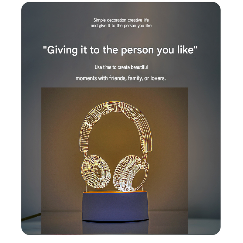 Headphone version Creative Acrylic LED Night Light - Warm White Ambient Table Lamp, Decorative Desktop Mood Light