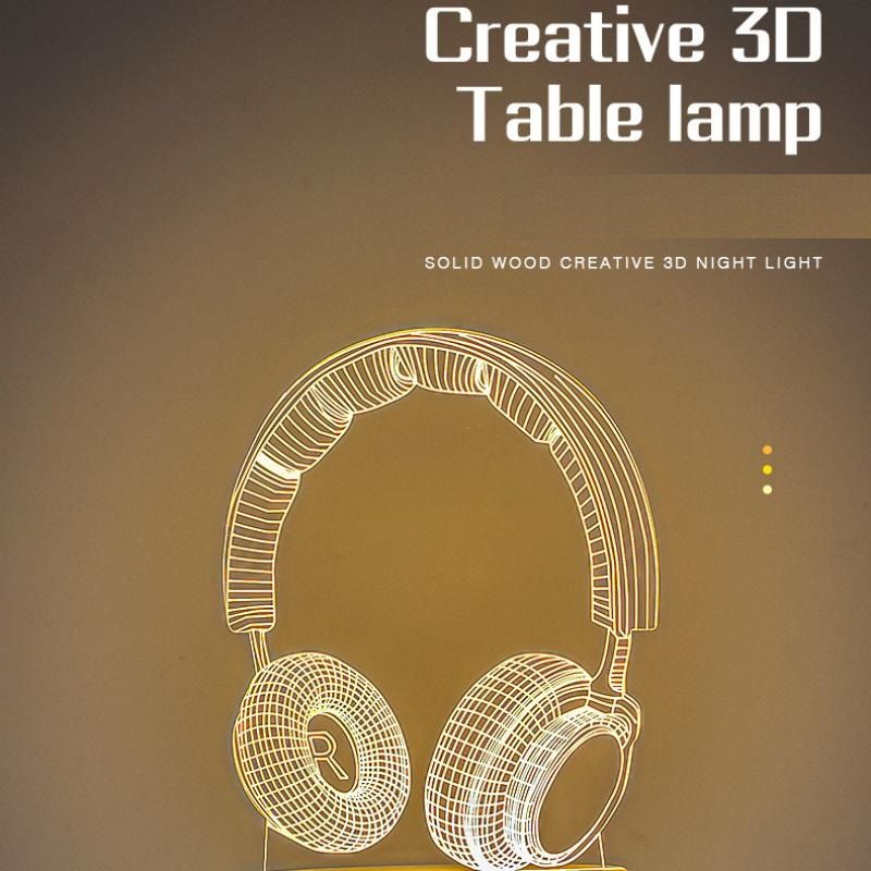 Headphone version Creative Acrylic LED Night Light - Warm White Ambient Table Lamp, Decorative Desktop Mood Light