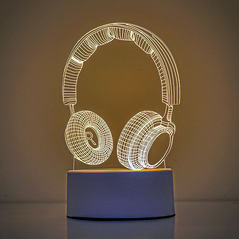 Headphone version Creative Acrylic LED Night Light - Warm White Ambient Table Lamp, Decorative Desktop Mood Light