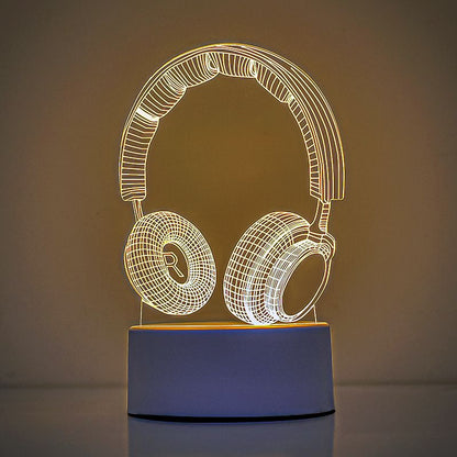Headphone version Creative Acrylic LED Night Light - Warm White Ambient Table Lamp, Decorative Desktop Mood Light