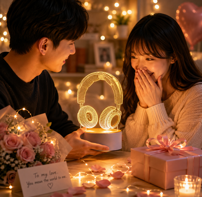 Headphone version Creative Acrylic LED Night Light - Warm White Ambient Table Lamp, Decorative Desktop Mood Light