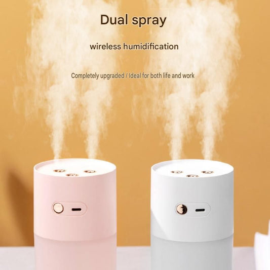 Creative Romantic Home Gift Set - Pink Dual Spray USB Humidifier with  Warm LED Night Light and White Acrylic Decorative Ambient Lamp