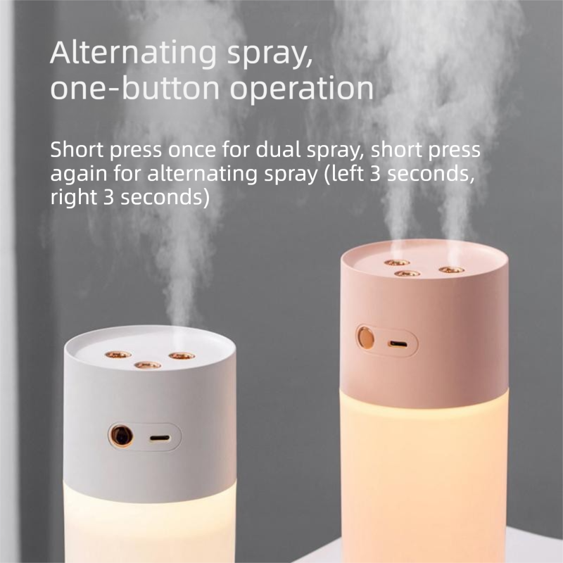 Creative Romantic Home Gift Set - Pink Dual Spray USB Humidifier with  Warm LED Night Light and White Acrylic Decorative Ambient Lamp