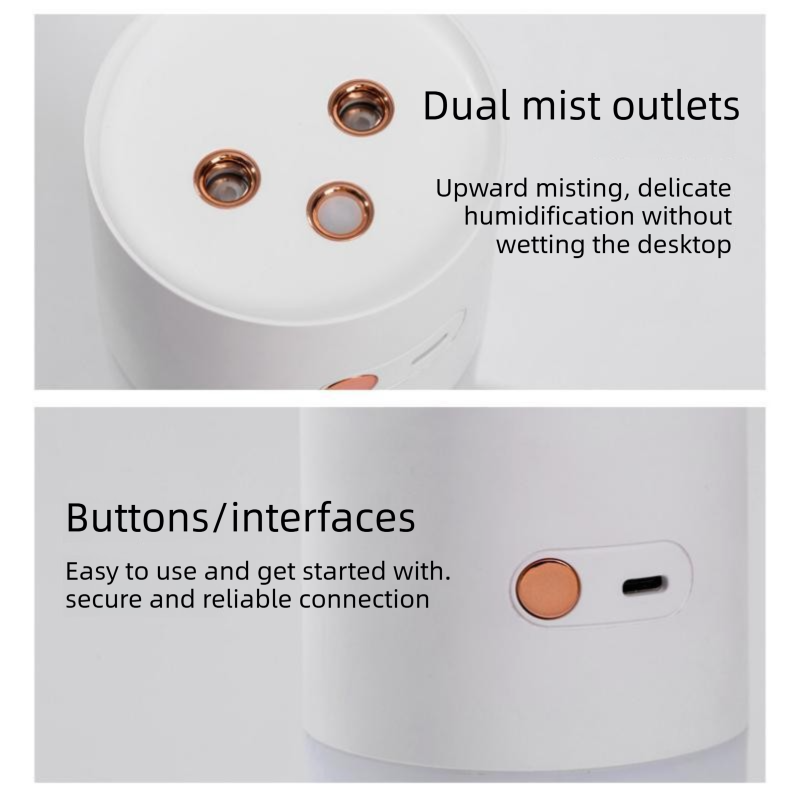 Creative Romantic Home Gift Set - Pink Dual Spray USB Humidifier with  Warm LED Night Light and White Acrylic Decorative Ambient Lamp