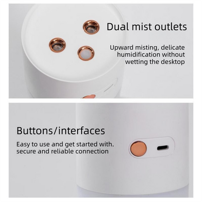 Creative Romantic Home Gift Set - Pink Dual Spray USB Humidifier with  Warm LED Night Light and White Acrylic Decorative Ambient Lamp