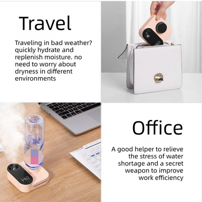 White Mini Camera Humidifier, USB Rechargeable Portable Water Bottle Humidifier with LED Night Light, Wireless Desktop Mist Maker for Office, Bedroom, Travel & Car