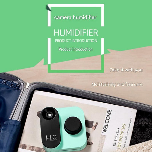 Green Mini Camera Humidifier, USB Rechargeable Portable Water Bottle Humidifier with LED Night Light