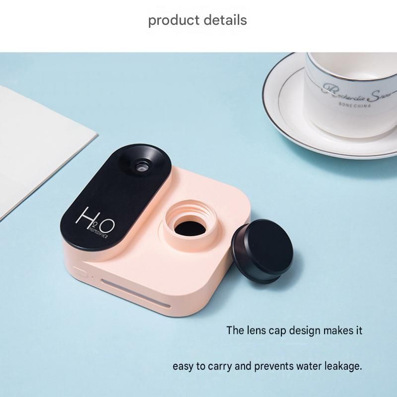 Green Mini Camera Humidifier, USB Rechargeable Portable Water Bottle Humidifier with LED Night Light