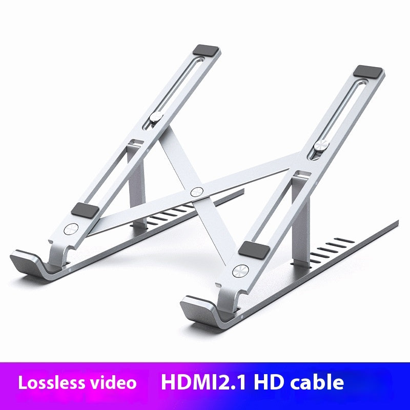 Silver aluminium laptop stand side view