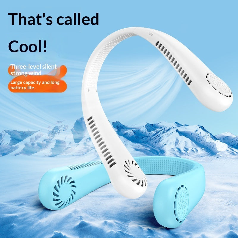 Hands-free cooling neck fan close-up