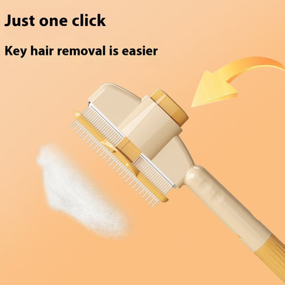 Pet grooming comb with hair release button close-up