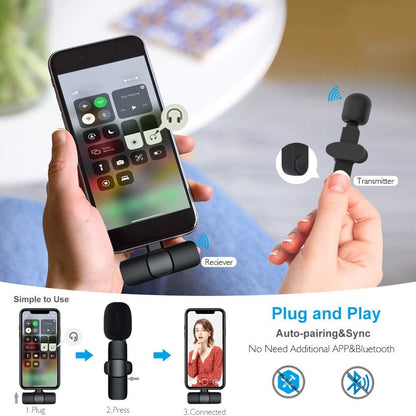 Portable lavalier mic with receiver for smartphone recording