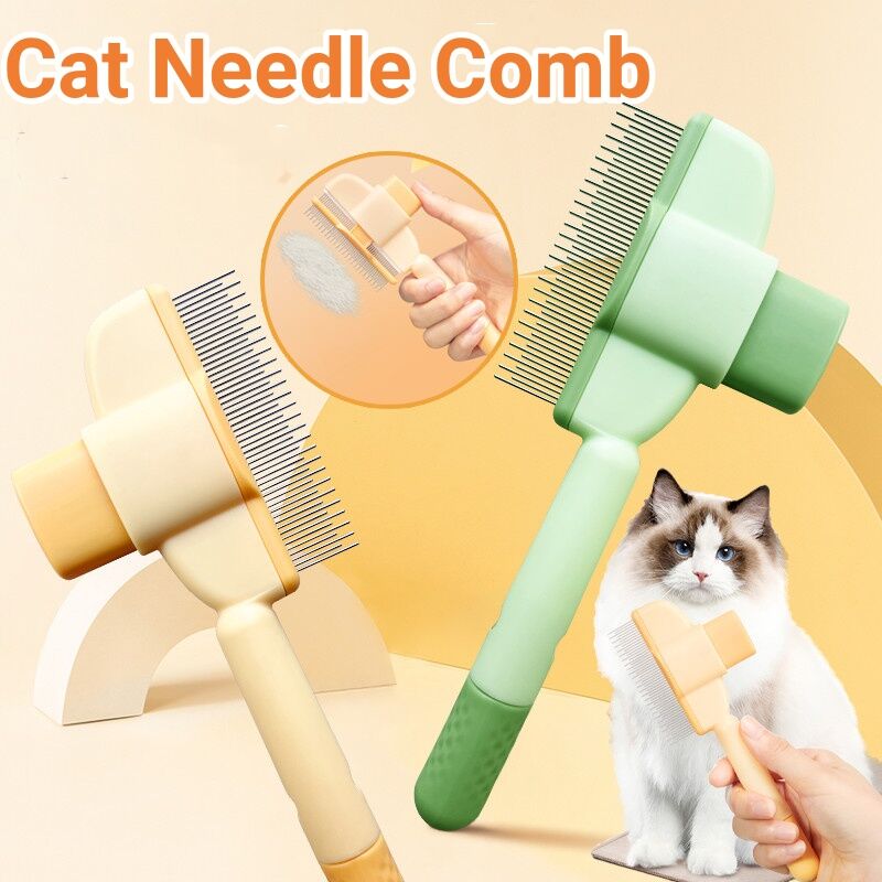 Pet grooming comb with hair release button for dogs and cats