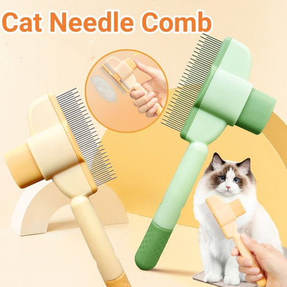 Pet grooming comb with hair release button for dogs and cats