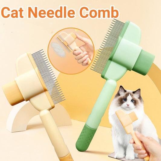Pet grooming comb with hair release button for dogs and cats