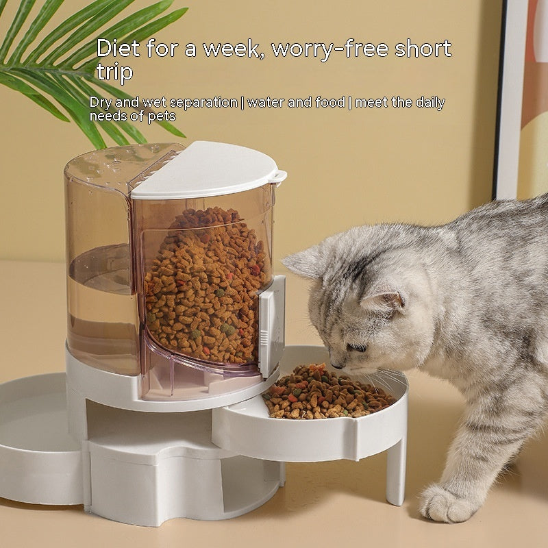 Automatic pet food and water feeder for cats in dark gray
