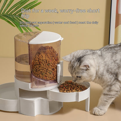 Automatic pet food and water feeder for cats in dark gray