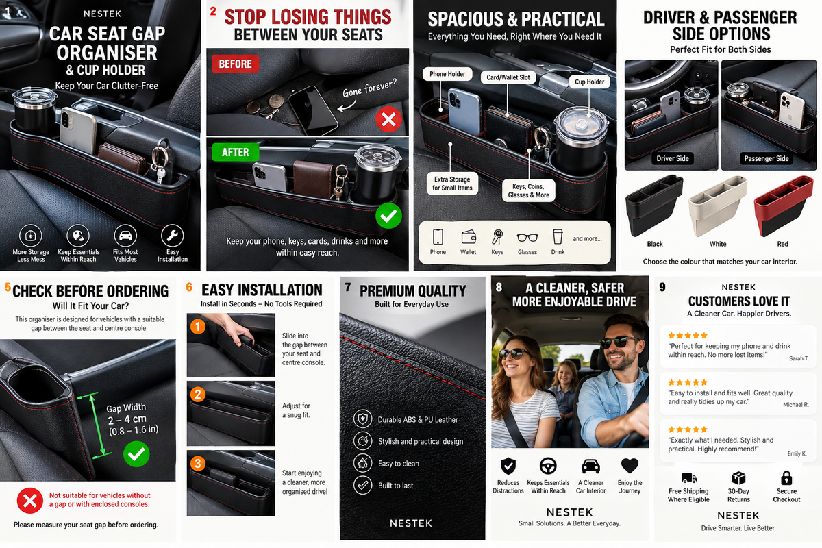 Nestek Car Seat Gap Organiser benefits, fit, installation and storage guide